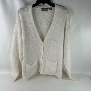 Vintage Yarn Works Cardigan Womens Large Off White Crochet V Neck Granny Core